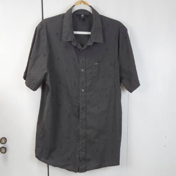 Volcom Men's Gray Shirt Button Down Pocket Neutral Short Sleeves Preppy Sz.XL - Picture 1 of 5